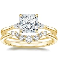 Radiant Moissanite Engagement Ring Set, 4 CT Stones, Square Cut, 14K Yellow Gold, Bridal
