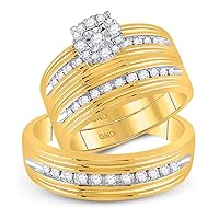 The Diamond Deal 10kt Yellow Gold His & Hers Round Diamond Solitaire Matching Bridal Wedding Ring Band Set 3/8 Cttw