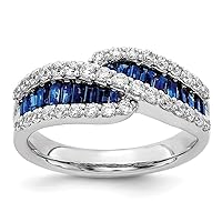 14k White Gold Sapphire Diamond Ring Size 7 Jewelry Gifts for Women