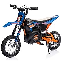 24V Electric Off-Road Motorcycle,250W Motor 13.6MPH Fast Speed Motocross,Leather Seat Dirt Bike,Twist Grip Throttle,Metal Suspension,Air-Filled Tires,for Kids Teens 8+(Blue)