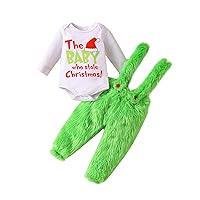 Infant Baby Girl Boy Christmas Outfits Letter Print Long Sleeve Romper Jumpsuit Furry Suspender Pants Overalls Skirt