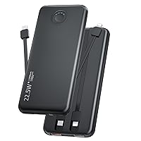 Portable Charger Built in Cables-SCP22.5W QC4.0 PD20W Slim 12000mAh Power Bank Fast Charging, Battery Backup for Phone Charge 5 Devices Work with iPhone, Huawei and More (Black)