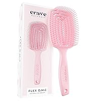 Crave Naturals FLEX DMC Detangling Brush for Thick & Curly Hair - Crave Naturals Glide Thru Detangling Brush - Crave Brush - Flexible Detangler Hairbrush Square Paddle - PINK