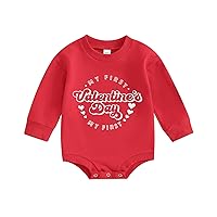 Newborn Baby Girl Valentines Day Outfit Crewneck Long Sleeve Romper Embroidery Toddler Infant Cute Clothes
