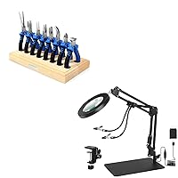 Jewelry Pliers 8Pcs Set, Jewelry Making Tools, Mini Precision Pliers Kit with Wood Pallet, Magnifying Glass with Light Toolour 5X&10X Lighted Magnifying Glass with Stand, 3-in-1 Magnifying Desk Lamp