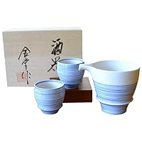 有田焼やきもの市場 Sake set 3 pcs Porcelain Ceramic Made in Japan Arita Imari ware 1 pc Sake Pitcher 9.1 fl oz and 2 pcs Cups Ito