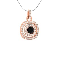 1.50 CT Round Cut Black & White Cubic Zirconia Double Halo Pendant Necklace 14k Rose Gold Over