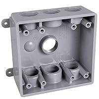 PDB77550GY Two-Gang Weatherproof Box Seven 1/2 in. or 3/4 in. Threaded Outlets, 2 in, Gray