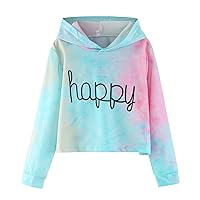 Fleece Hoodies Girls Dyed Pullover Hoodies Tie Teen Kids Sweatshirts Letter Clothes Short Girls Tops Cute Tween