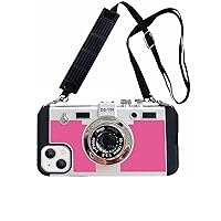 SGVAHY Emily in Paris Phone Case for iPhone 14 Pro Case 3D Vintage Camera Design Soft Silicone iPhone Case with Lanyard Long Removable Shockproof Protective Case Cover for Girls Women, Rose Red