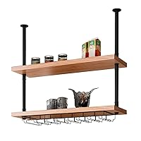 2 Tier Ceiling Hanging Shelf, 60cm/80cm/100cm/120cm Kitchen Pot Pan Rack Hanging Storage Rack, Creativity Floating Decorations Shelves, Modern Wine Rack, Solid Wood and Metal Iron (Size : 1
