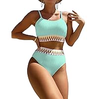 AONTUS Women Two Piece Bandeau Bikini Smocked High Waisted Swimsuits Cute Bathing Suit with Bottoms