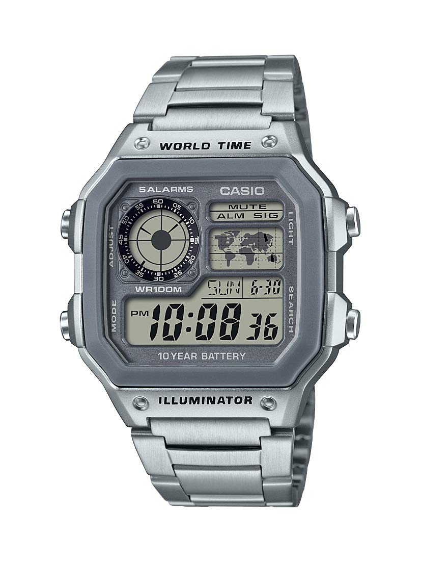 Casio Men's 10 Year Battery Quartz Watch with Stainless Steel Strap, Silver, 24.1 (Model: AE-1200WHD-7AVCF)