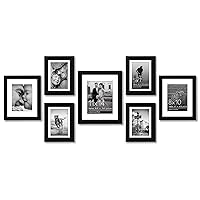 7 Pack Black Gallery Wall Frame Set - Includes One 11x14 Frame, Two 8x10 Frames, and Four 5x7 Frames - Picture Frames Collage Wall Decor with Shatter Resistant Glass and Hanging Hardware