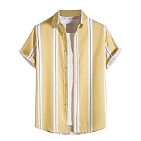 Striped Going Out Tops for Men Short Sleeved Lapel Cardigan Shirts Button Down Graphic Blouse Tees Fashion Tunics