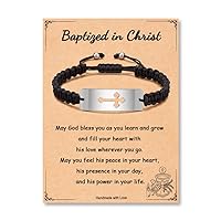 Baptism/Communion/Confirmation/Religious/Christian Gifts for Him Men Girl Women | Adjustable Length Bracelet with Silver Cross Charm