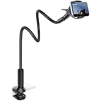 Lamicall Gooseneck Phone Holder for Bed - Overall Length 38.6in, Flexible Leather Wrapped Arm, 360 Adjustable Clamp Clip, Overhead Cell Phone Mount Stand for Desk, Compatible with All Cellphone (4-7”)