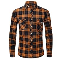 Men's Halloween Button Up Long Sleeve Shirt Plaid Print Shirt Flannel Long Sleeve Casual Shirts,JH658