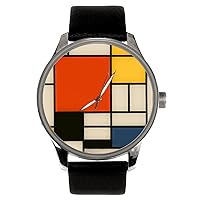 The Piet Mondrian Watch. Ceramic Finish Red White Blue & Yellow, Contempoirary Design Art Solid Brass Collectible Mens' Watch