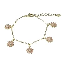 Gold Finish Light Pink Enamel Flowers Girls Charm Bracelet