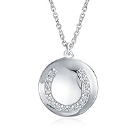 CZ Pave Cubic Zirconia Lucky Good Luck Horseshoe Pendant Necklace Western Jewelry For Women Teen 14K Gold Plated .925 Sterling Silver