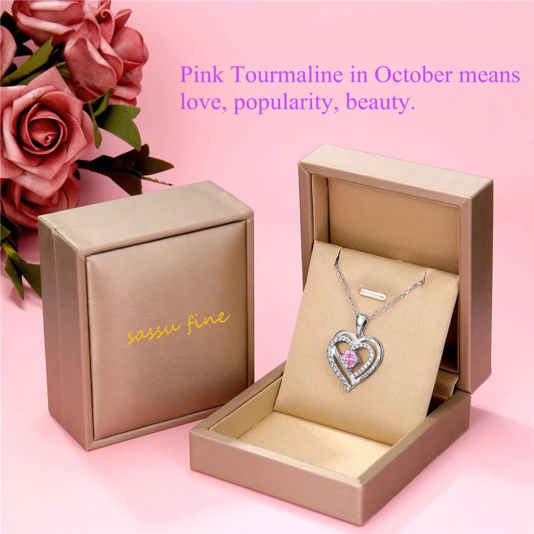 Forever Love Heart Pendant Necklaces for Women 925 Sterling Silver with Birthstone Swarovski Crystal, Birthday,Anniversary,Party,Jewelry Gift for Mom Women Girls