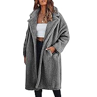 Flygo Women Wool Fleece Coats Faux Fur Warm Winter Outwear Jacket Open Front Long Cardigan Overcoat