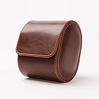 Watch Roll Travel Leather Case - Brown Single Watch Gift Box with Pillow for Men, Storage Organizer & Solid Dividers for Home Storage,Anniversary Birthday