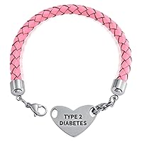 Bling Jewelry Customizable Engravable Identification Medical ID Pink Braided Leather Bracelet For Women Stainless Steel