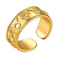 FindChic 18K Gold Plated Horoscope Zodiac Band Rings Constellation Astrology Adjustable Statement Ring for Women or Girls, with Gift Box