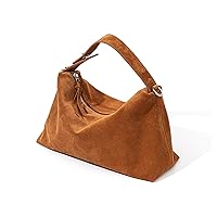 [LEAFICS] Women's Suede Genuine Leather Satchel Bag Retro Handbag Purse Top Handle Commuter Shoulder Tote Bag with Turn Lock