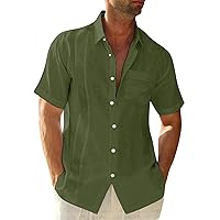 Mens Linen Shirt Summer Ramie Short Sleeve Tshirts Shirt Breathable Loose Fit Lightweight Beach Shirt