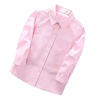 Gym Clothes For Girl 2024 Fashion Toddler Boys Button Blouse Shirt Long Sleeve Solid Color Tops Tees Gentleman's School Uniform T-Shirts Pink 110