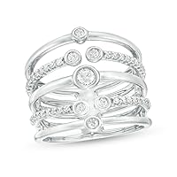 1/2 Cttw Diamond Multi-Row Orbit Open Shank Ring in Sterling Silver (0.5 Cttw, Color : J, Clarity : I3)