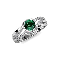 Emerald & Natural Diamond Bypass Halo Swirl Engagement Ring 1.06 ctw 14K White Gold