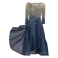 Fit 2024 Dress for Women Mesh Peplum Vintage Bodycon Top Sequin Western Flare Ruffle Trendy V Neck Chiffon Sparkle