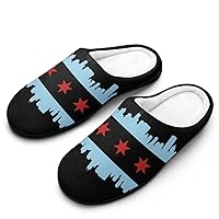 Chicago City Flag Women's Cotton Slippers Memory Foam Washable Non Skid House Shoes