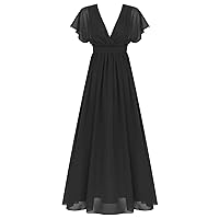 CHICTRY Women's A Line Pleated Long Chiffon Formal Dress V Neck Bridesmaid Dresses