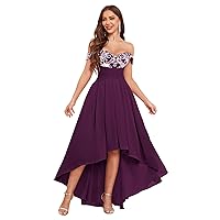 Off The Shoulder Mother of The Bride Dresses with Pockets High Low Chiffon Lace Applique Long Bridesmaid Dresses