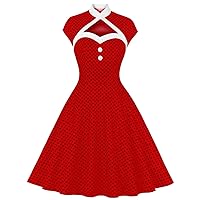 Women 50s 60s Vintage Sleeveless Cocktail Swing Dress 1950s Polka Dot Floral Audrey Rockabilly Prom Party Dress with Belt