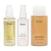 OUAI Hair Styling Bundle - Leave-In Conditioner, Hair Oil Spray, Detox Shampoo - Paraben, Pthalate, and Sulfate Free Hair Care for All Hair Types (3 Count, 4.7 Oz/4.9 Oz/10 Oz)