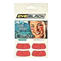 Under Eye Colorful Glitter Strips | Football, Baseball, Softball, Soccer | Great for Adults and Kids | Tailgating Fans, Sporting Events, Cheering Fans - 2 Pairs / 4 Strips - Red