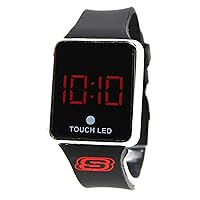 Accutime Skechers Black Digital Touch Quartz Watch with Red Digital Display, Silver-Tone Bezel, and Black Silicone Strap for Boys, Girls, Toddlers, All Ages (Model: SKE4021AZ)