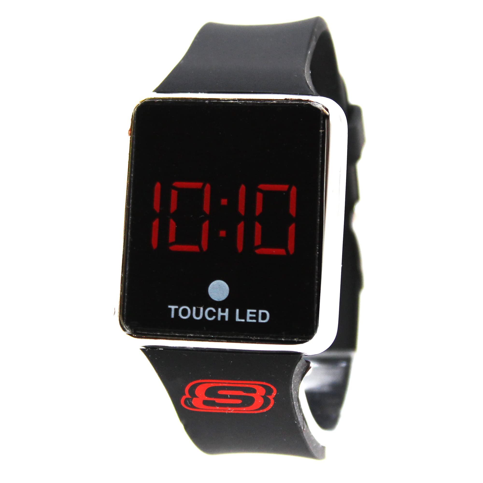 Accutime Skechers Black Digital Touch Quartz Watch with Red Digital Display, Silver-Tone Bezel, and Black Silicone Strap for Boys, Girls, Toddlers, All Ages (Model: SKE4021AZ)