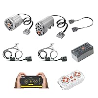 Technik Power Functions Motor Set, Building Blocks Upgraded Motor Modification Kit Including Motors, 2.4HZ Lithium battery, Charging Cable, LEDs, Extension Cable, Remote Control (8 Pieces)