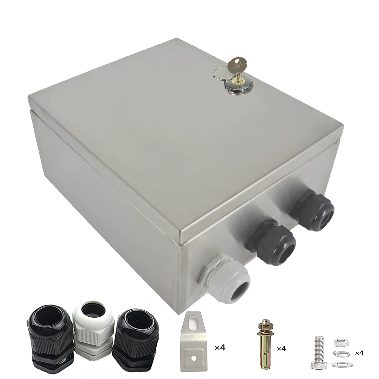 Stainless Steel Electrical Box Indoor/Outdoor Wall-Mounted Junction Box Anti-Rust Engineering Box with Lock 11.8" H x 9.8" W x 5.5" Bui...