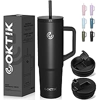 COKTIK 40 oz Tumbler with Handle and Straw, 3 Lids (Straw/Flip), Stainless Steel Vacuum Insulated Cup, 40 Ounce Travel Mug,Cupholder Friendly,Keeps Water Cold,Easy to Clean(Black)