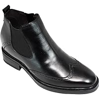 Men's Invisible Height Increasing Elevator Shoes - Leather Slip-on Wing-tip Chelsea Boots - 3 Inches Taller