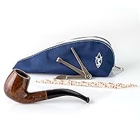 Savinelli One Kit - Wood Tobacco Pipe Set: Tobacco Pipe Tools, Zipper Pouch, Briar Pipe, Pipe Cleaners, Czech Pipe Tool, Polished Bent Billiard Briar Pipe, Made in Italy, Smooth Finish, 601
