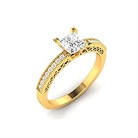 GEMHUB Lab Created G VS1 Diamond 14k Yellow Gold 1.06 CT Princess (Square) Shape Solitaire with Accents Couples Promise Ring Size 4 5 6 7 8 73